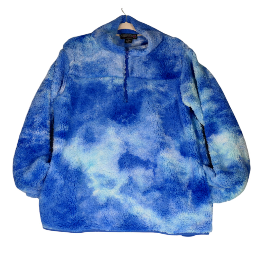 NEW Northern Expedition Fleece Sweater Womens XL Blue Tie Dye Fuzzy Pullover $65